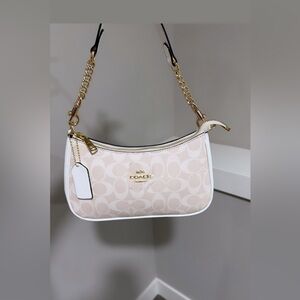 Coach Cream and Gold Signature Shoulder Bag